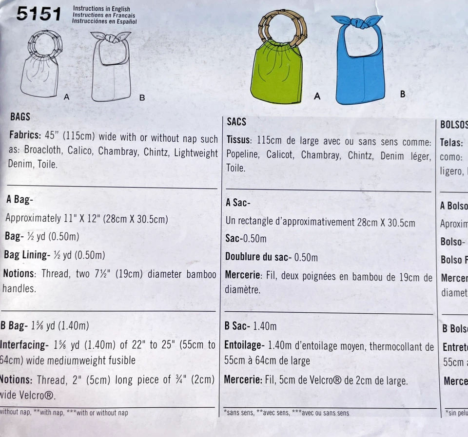 Sewing Pattern #5151 Bag Design Two Styles One Size Factory Fold - Image 3 of 3