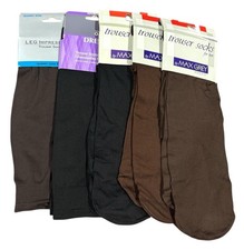 Vintage Women  s Trouser Socks Lot Of 5 Pairs Black Brown Nylon Stretch New