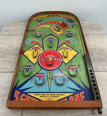 Vintage Tabletop Bagatelle Game Northwestern Poosh M Up 5 Game Streamliner Toy