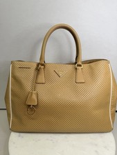 Prada Saffiano Fori Perforated Tote Bag Nude / Caramel Brown Top Handle Leather