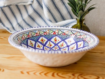 Handmade Tunisian Ceramic Bowl 27cm | Dark Blue Deep Serving Dish Mediterranean