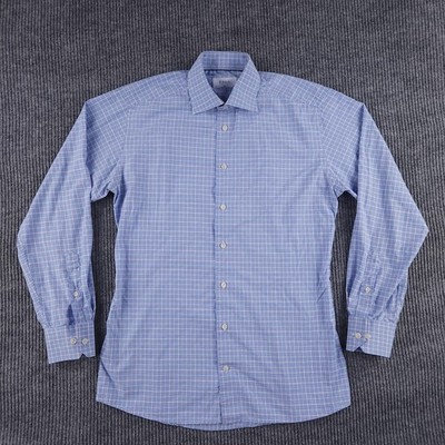 Eton Shirt Mens 16 41 Blue Micro Check Slim Fine Twill Dress Button Up