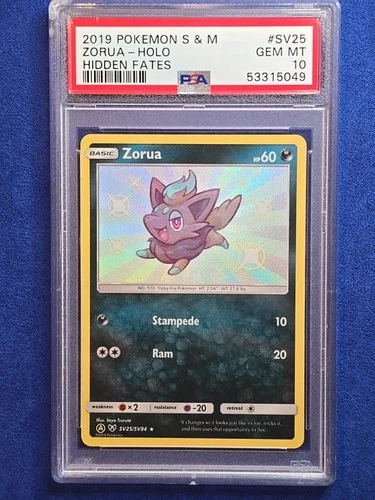 2019 POKEMON SUN & MOON HIDDEN FATES #SV25 ZORUA-HOLO PSA 10