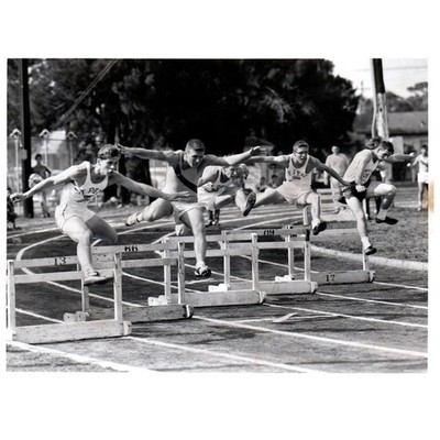 1956 Press Photo Track and Field Hurdles St Petersburg Jim Kinsey ~6x8'' AD2