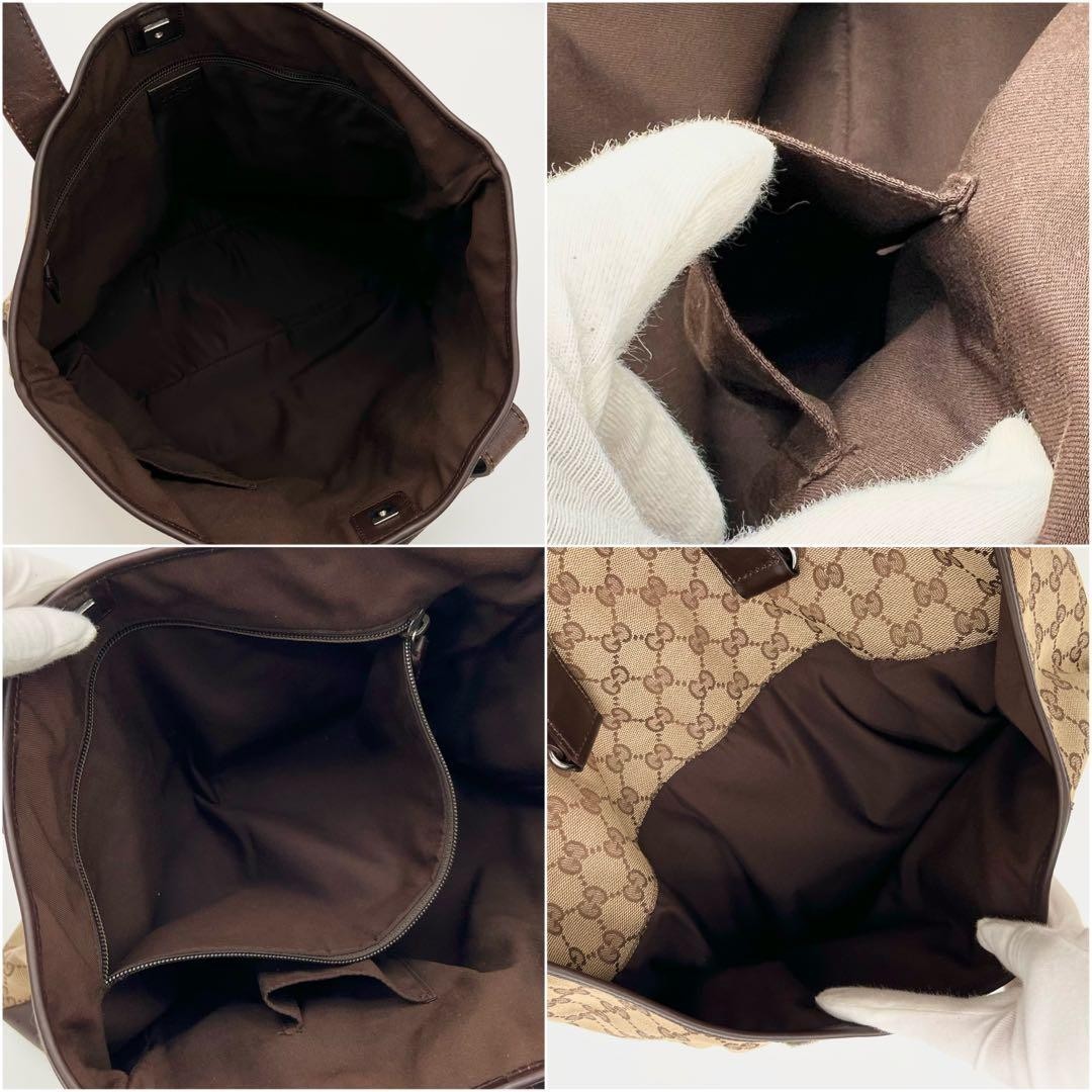 GUCCI Vintage GG Canvas Tote Bag Leather Brown Unisex A4 Authentic thumbnail 8