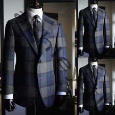 Checked Men's Suits Classic Fit Formal Business 2-Button Wedding Groom Tuxedos