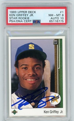 KEN GRIFFEY JR. 1989 UPPER DECK UD RC #1 STAR ROOKIE PSA 8 AUTO 10