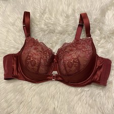 City Chic 44D Bra Red Lined Balconette Underwire Back Closure Lace 