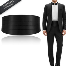 YBEATY Men's Solid Color Cummerbund Formal Satin Adjustable Large, Black
