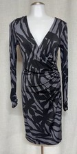 TORY BURCH Black Grey Zebra Print Silk Wrap Dress Long Sleeve sz S