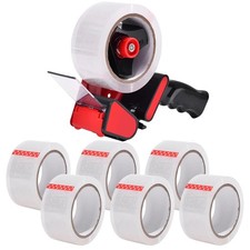 Heavy Duty Tape Gun Dispenser with 6 Clear Packaging Tapes, Metal, Manual, 44mm