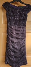 Womens Ralph Lauren Petite Evening Purple Sparkle Sexy Ruched Cocktail Dress 2P