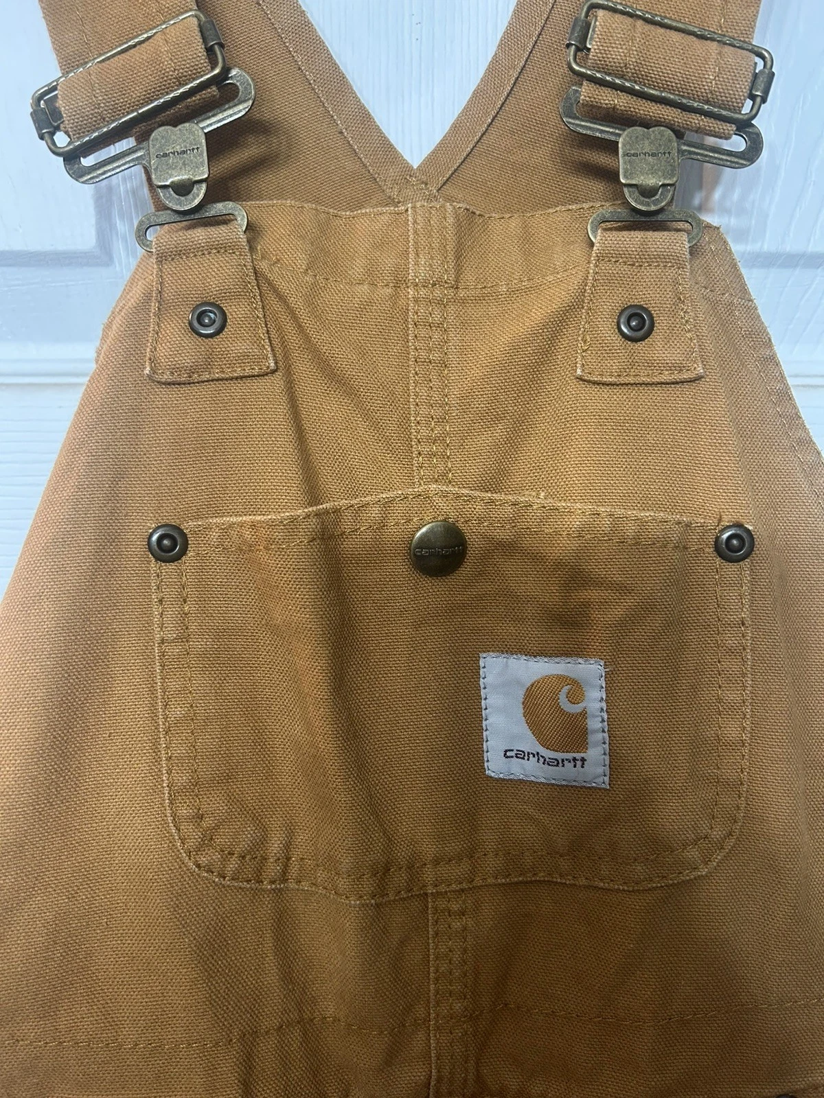 Carhartt Youth Duck Bib Overalls Insulated Double Knee Brown Tan RN 13706 SZ 7