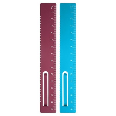 2pcs Straight Ruler 15cm Metric Bookmark Clip Ruler Red/Blue,