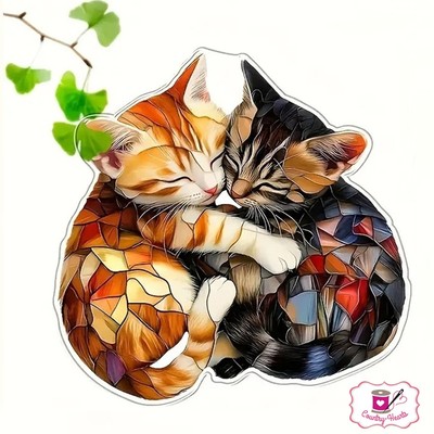 Kuschelnde Katze Sonnenfänger Dekoration Fensterbehang Buntglas Ornament Acryl