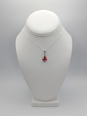 Elegant Red Teardrop Pendant Necklace with Silver Chain