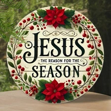 2D Flat, 1pc Vintage Aluminum Wall Art - 8 Round Metal Sign with Jesus The Reaso