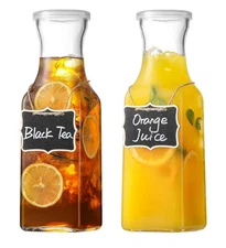 Glass Carafe with Lid, 1 Liter Clear Glass Pitcher - Set of 2 Square