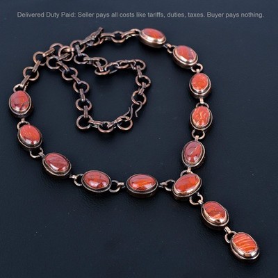 Copper Natural Red Snakeskin Jasper Electroformed Chain Birthday Mother Necklace