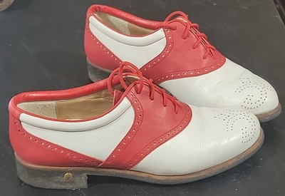 Vintage Walter Genuin Womens Golf Shoes   Size 7.5B   White & Red   SEE Descript