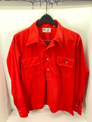 The Bum Manhattan Pullover Shirt Mens L Red Button Long Sleeve Vintage 1970s