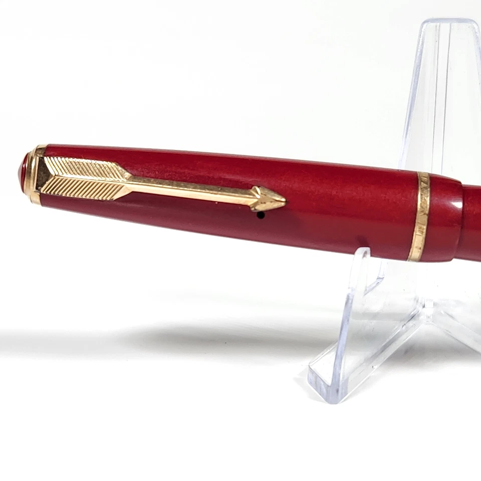 De colección 1950 PARKER DUOFOLD Junior Resina Roja Inglaterra Oro 14K Plumín Fino ¡Raro! Foto 2 de 4