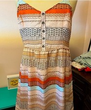 O'Neill Juniors Geometric Multicolor Button Front Sundress Size 11 Bow Back