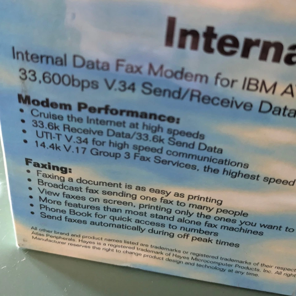 1990s Atlas Peripherals 33.6 Internal PC Data Fax Modem New In Box - Image 3 of 4