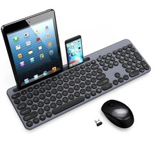 Wireless Keyboard And Mouse Combo FullSized Ergonomic Tablet Holder Grey PC
