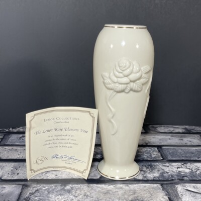 Vintage Lenox Rose Blossom Bud Vase 7.5 inch Tall 24k Gold Accents Certificate