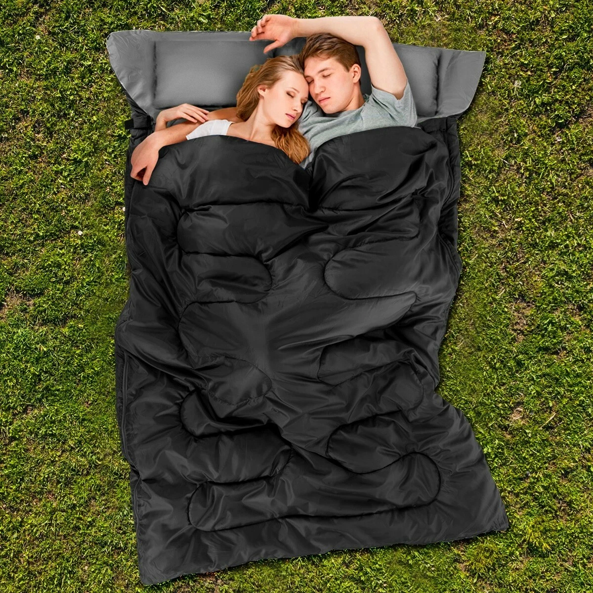 Goplus Double 2 Person Sleeping Bag Waterproof w/2 Pillows Camping Queen  Size XL