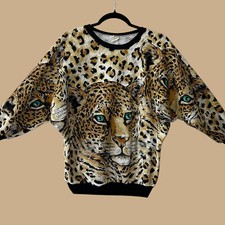 Vintage 90s New York Knit Works Leopard Sweatshirt, Size Small