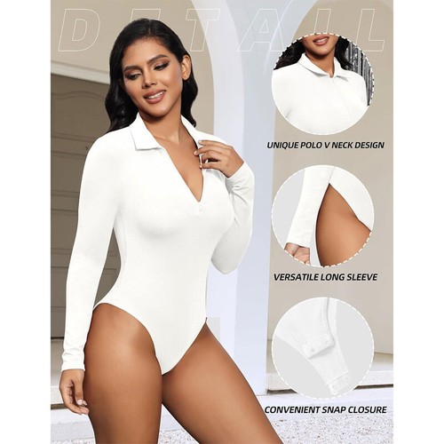 Damen Reißverschluss Body Mock Rollkragen Bodysuit Shirt Kompressionsbody Tops - Bild 8 von 24