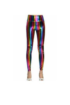Damen Leggings glänzend American Metallic Disco Damen Wetlook dehnbare Hose
