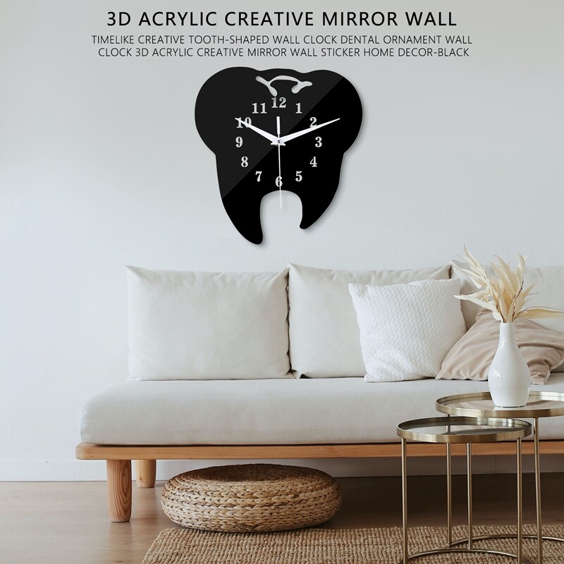 ToothShaped Wall Clock Dental Ornament Wall Clock 3D Acrylic Wall1781