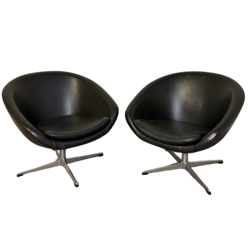Overman Swedish Pod Swivel Chairs in Leather MCM Mid Century Modern Danish Retro