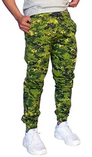 MENS CUFF PANTS DIGITAL CAMO COTTON GREEN TAPERED LEG JOGGERS TRACKIES CUFFED