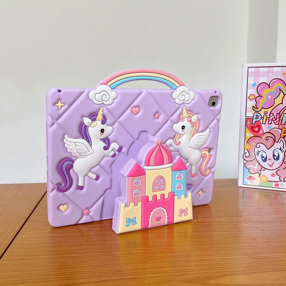 Unicorns Silicone Pad Case For iPad 7/8/9/10th Air4 10.2 10.9 With Castle Holder - Image 4 of 4