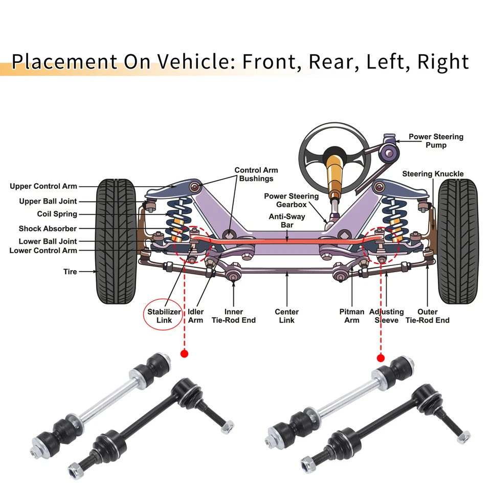 Front Rear Stabilizer Sway Bar Link FOUR Custom for Mercury Grand Marquis 95-97 - Image 4 of 4