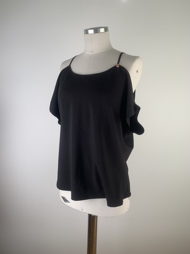 Bettina Liano Size 12 Cold Shoulder Top Black NWT Relaxed Fit Camisole Blouse - Picture 9 of 20