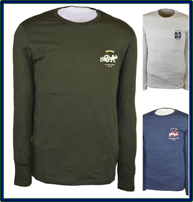 Men's Long Sleeve White Cotton T-Shirt T-Shirt L XL Knit Crewneck
