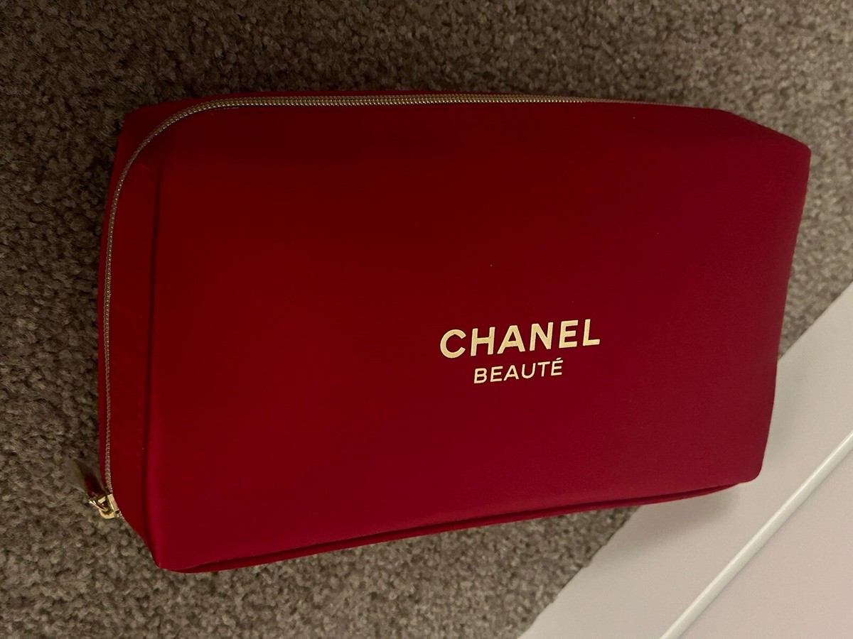 Chanel Beaute Vip Gift Red Camellia Flower Pouch Toiletries Bag