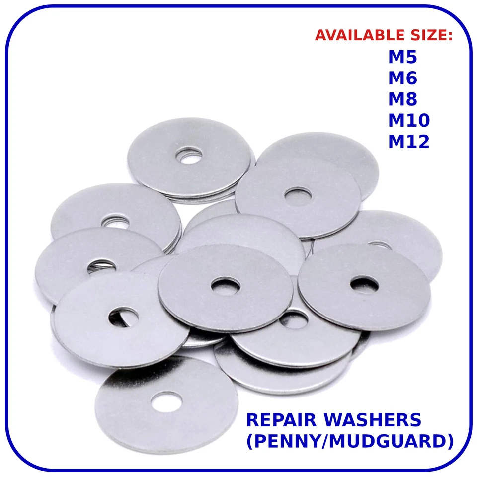 ROBS FASTENERS M5 M6 M8 M10 M12 REPAIR WASHERS PENNY MUDGUARD LARGE WIDE WASHER ZINC PLATED BZP