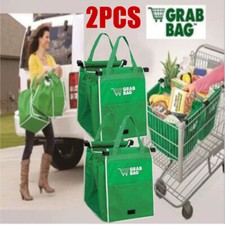 2 x Strong Reusable Supermarket Shopping Trolley Bags Foldable Grocery Grab Bags