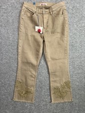 Johnny Was Cropped Baby Boot Embroidered  Jeans Army Green Sz 29 NWT