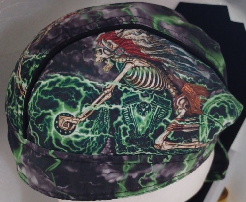 Hot Leathers Head Wrap  Do-Rag Skull Skeleton Riding Bike Neon Green  Lightning 