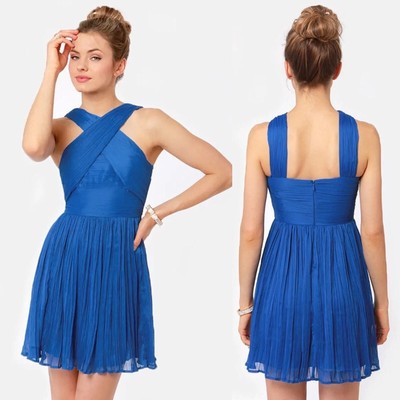 BB Dakota Anthropologie Lulus cobalt blue crinkle halter cocktail dress size 10