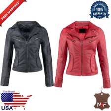 Women's Jacket Genuine Lambskin Soft Leather Motorcycle Slim Fit Biker Jacket