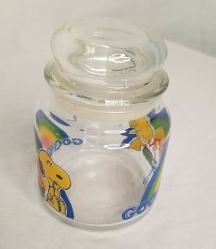 Vintage 1960's Snoopy Woodstock Glass Jar &Lid Kitchen Storage Candy Cookie Jar - Picture 4 of 10