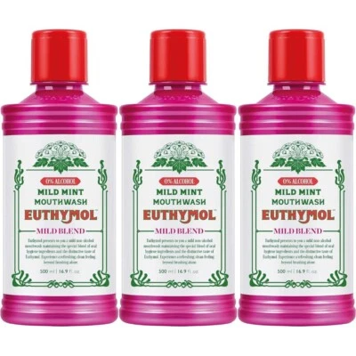 Euthymol Mouthwash Mild Mint Alcohol Free 500ml x 3